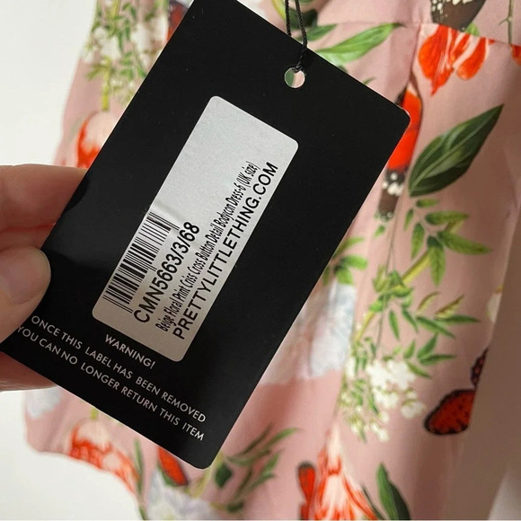 NEW PrettyLittleThing Beige Floral Print Criss Cross Button Bodycon Dress Size 2 - Picture 10 of 12